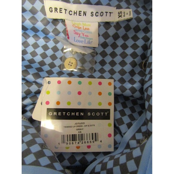 Gretchen Scott Dress NWT Trimmed Up Dip & Dot Gray Blue Retail $212 Size XS - Picture 11 of 15